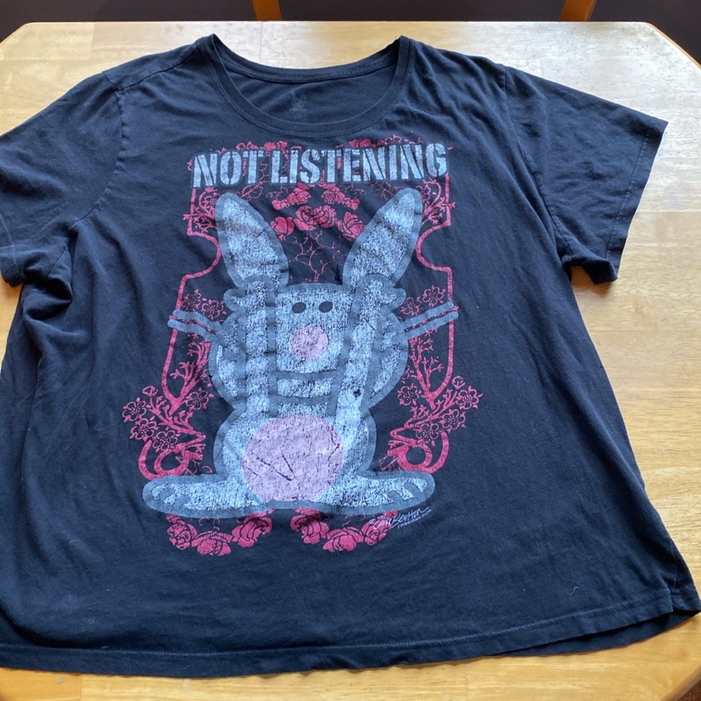 Vintage Jim Benton NOT LISTENING Black T-Shirt 1X Rare Emo Goth